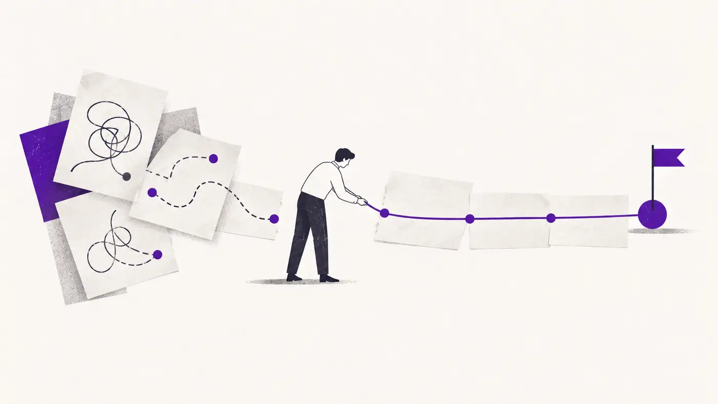 Illustration d’éléments de projet réorganisés sur une trajectoire commune
